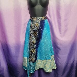 Kariza Designs Silk Wrap Skirt Blue Size Small/Medium